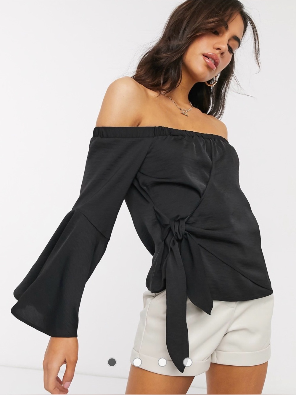 🆕 •ASOS• black off shoulder drape wrap top in satin
